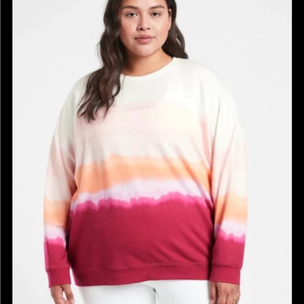 NWT Athleta Studio Tie Dye Sweatshirt Sea Spray Vintage Plum Size 1X
